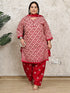 Beige & Pink Cotton Blend Printed Plus Size Ready to Wear Patiala Salwar Suit