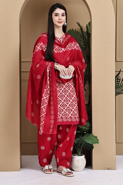 Beige & Pink Cotton Blend Printed Ready to Wear Patiala Salwar Suit