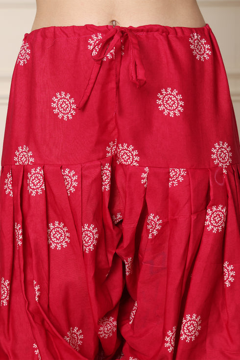 Beige & Pink Cotton Blend Printed Ready to Wear Patiala Salwar Suit