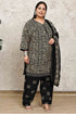 Beige & Black Cotton Blend Printed Plus Size Ready to Wear Patiala Salwar Suit