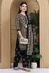 Beige & Black Cotton Blend Printed Ready to Wear Patiala Salwar Suit