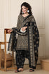 Beige & Black Cotton Blend Printed Ready to Wear Patiala Salwar Suit