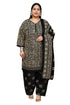 Beige & Black Cotton Blend Printed Plus Size Ready to Wear Patiala Salwar Suit