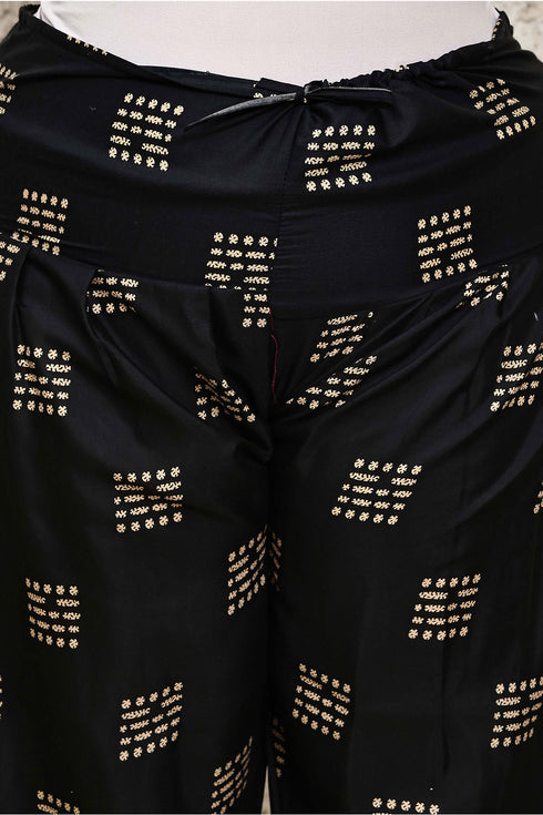 Beige & Black Cotton Blend Printed Plus Size Ready to Wear Patiala Salwar Suit