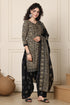 Beige & Black Cotton Blend Printed Ready to Wear Patiala Salwar Suit