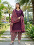 Wine Cotton Blend Printed Ready to Wear Patiala Salwar Suit