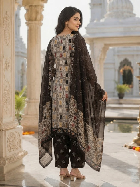White Cotton Blend Printed Ready to Wear Patiala Salwar Suit