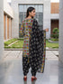 Beige & Black Cotton Blend Printed Ready to Wear Patiala Salwar Suit