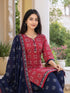 Dark Magenta Pink Cotton Blend Printed Ready to Wear Patiala Salwar Suit