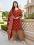 Maroon Cotton Blend Printed Ready to Wear Patiala Salwar Suit