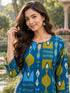 Blue Pure Cotton Ikat Printed Kurta