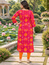 Pink Pure Cotton Ikat Printed Kurta