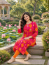 Pink Pure Cotton Ikat Printed Kurta