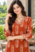 Rust Pure Cotton Ikat Printed Kurta For Women