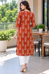 Rust Pure Cotton Ikat Printed Kurta For Women