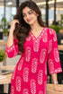 Pink and White Pure Cotton Hand Block Print Kurti