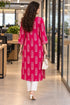 Pink and White Pure Cotton Hand Block Print Kurti