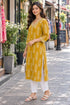 Mustard Pure Cotton Ikat Printed Kurta For Women