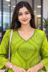 Parrot Green Pure Cotton Bandhej Printed Kurti