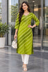 Parrot Green Pure Cotton Ikat Printed Kurta For Women