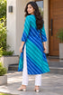 Blue Pure Cotton Ikat Printed Kurta For Women