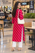 Pink & Red Pure Cotton Ikat Printed Kurta For Women