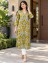 Mustard Yellow Pure Cotton Ikat Printed Kurta For Women