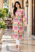 Pink & Beige Pure Cotton Ikat Printed Kurta For Women