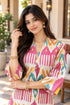 Pink & Beige Pure Cotton Ikat Printed Kurta For Women