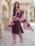 Wine Cotton Blend Floral Printed Ready to Wear Patiala Salwar Suit