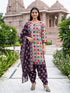 Beige & Wine Cotton Blend Printed Ready to Wear Patiala Salwar Suit