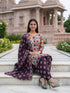 Beige & Wine Cotton Blend Printed Ready to Wear Patiala Salwar Suit