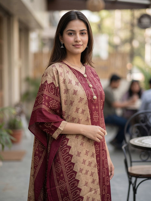 Maroon Cotton Blend Floral Printed Ready to Wear Patiala Salwar Suit