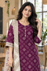 Wine Cotton Blend Printed Ready to Wear Patiala Salwar Suit
