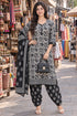 White & Black Cotton Blend Printed Ready to Wear Patiala Salwar Suit