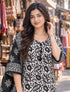 White & Black Cotton Blend Printed Ready to Wear Patiala Salwar Suit