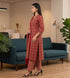 Red & Beige Cotton Blend Jaipuri Printed Kurta & Pant With Dupatta