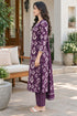 Wine Cotton Blend Jaipuri Printed Straight Kurta & Pant With Dupatta