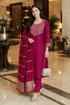 Pink Cotton Blend Solid Kurta & Pant With Dupatta