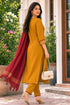 Mustard Yellow Cotton Blend Solid Kurta & Pant With Dupatta