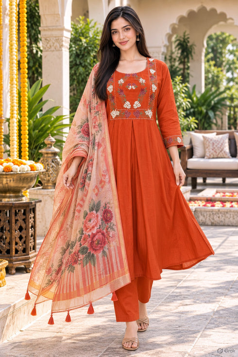 Rajnandini-Women's-Mul-Chanderi-with-Inner-Resham-Thread-Embroidered-A-Line-Kurta-&-Pant-With-Dupatta-ST324OR0826