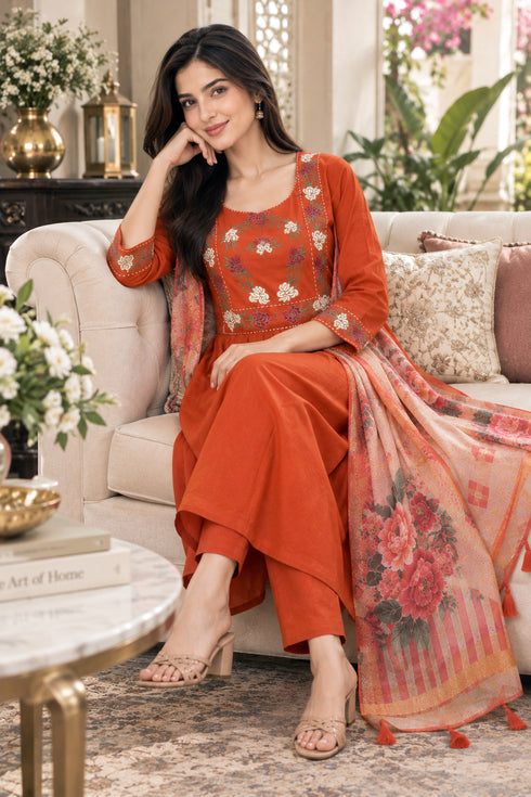 Rajnandini-Women's-Mul-Chanderi-with-Inner-Resham-Thread-Embroidered-A-Line-Kurta-&-Pant-With-Dupatta-ST324OR0826