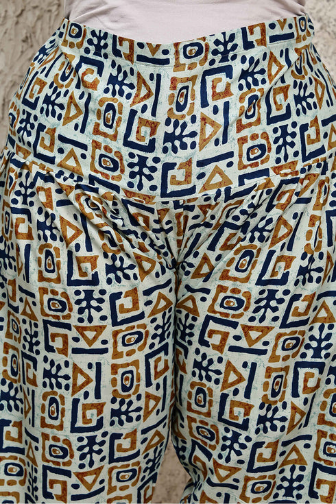 Royal Blue Cotton Blend Printed Plus Size Readymade Patiala Salwar Suit