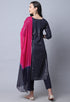 Navy Blue Pure Cambric Cotton Embellished Kurta Set With Dupatta