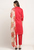 Red Chanderi Floral Embroidered Kurta Set With Dupatta