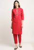 Red Chanderi Floral Embroidered Kurta Set With Dupatta