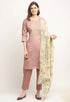 Mauve Pink Chanderi Floral Embroidered Kurta Set With Dupatta