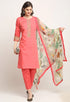 Pink Chanderi Floral Embroidered Kurta Set With Dupatta