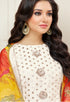Off White Chanderi Silk Embroidered Salwar Suit Material