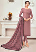 Dusty Pink Chanderi Silk Embroidered Salwar Suit Material